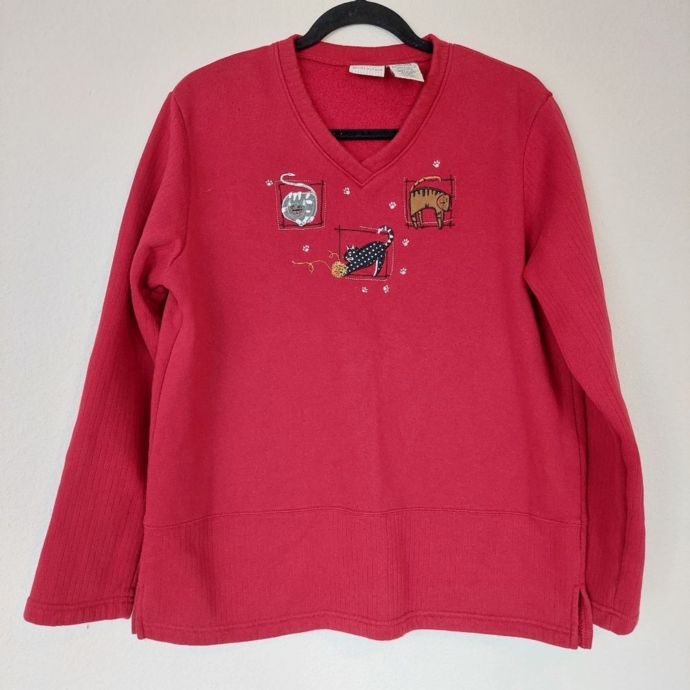 Vintage White Stag Cat Sweater Size 12/14
